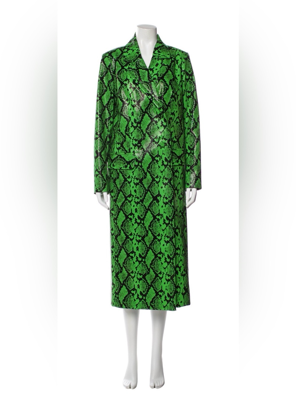 Simon Miller Neon Green Snake-Print Long Leather Coat